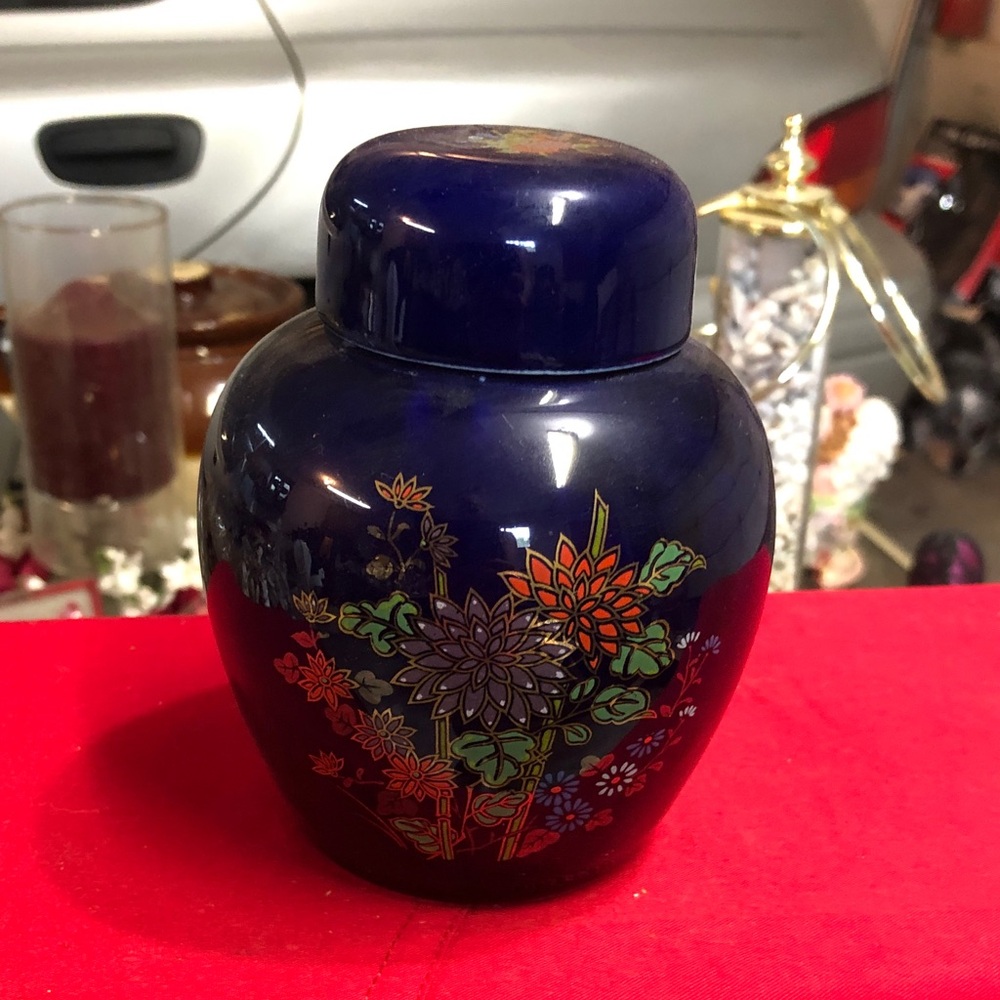 Floral Blue Ceramic Jar